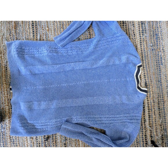 Talbots Iris Blue Cable Knit Tipped Girlfriend Cardigan Sweater L 4 Button - Picture 7 of 7